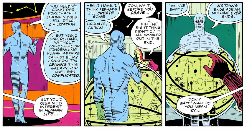 Manhattan's departure at the end of Watchmen
