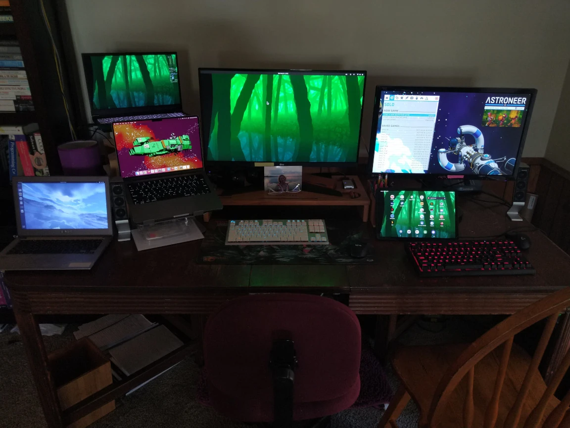 My desk featuring too many computers